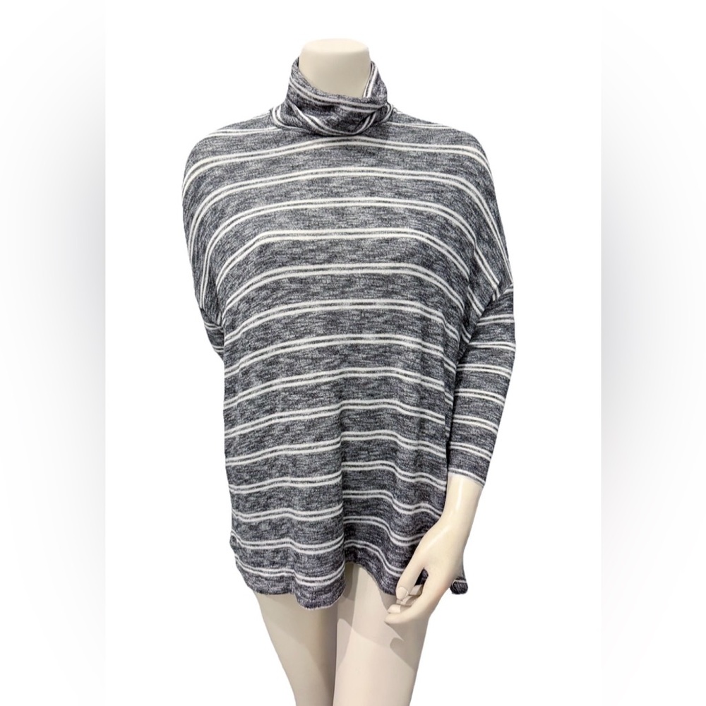 Anthropologie Postmark Gray Striped Cowl Neck Tunic Sweater Small